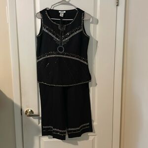 Two piece top and bottom black embellished sleeveless Dress U by Sharon size 8